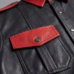 Men's Black & Red Leather Shirt Short Sleeve - Image 2