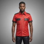 Men's Black & Red Leather Shirt Gothic Biker