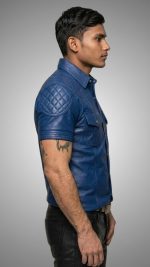 Men's Genuine Leather Padded Shirt Biker Club Shirt - Image 5