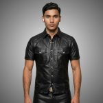 Men's Genuine Leather Padded Shirt Biker Club Shirt