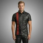 Leather Police Shirt with Color Stripes | Black Short Sleeve