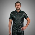 Men's Black & Red Piping Leather Shirt Gothic Biker - Image 5