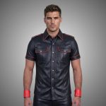 Men's Black & Red Piping Leather Shirt Gothic Biker