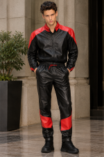 Red & Black Leather Track Suit | Men’s Leather Sportswear