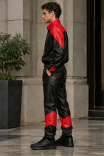 Red & Black Leather Track Suit | Men’s Leather Sportswear - Image 3