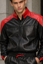 Red & Black Leather Track Suit | Men’s Leather Sportswear - Image 2