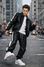 Black & White Leather Track Suit | Men’s Leather Sportswear