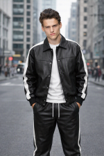 Black & White Leather Track Suit | Men’s Leather Sportswear - Image 2
