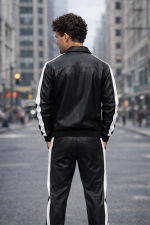 Black & White Leather Track Suit | Men’s Leather Sportswear - Image 3