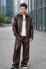Genuine Brown Leather Track Suit | Men’s Leather Sportswear