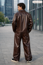 Genuine Brown Leather Track Suit | Men’s Leather Sportswear - Image 2