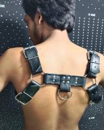 Black Leather Chest Harness With Metal Hard Wears - Image 2