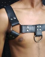 Black Leather Chest Harness With Metal Hard Wears - Image 4