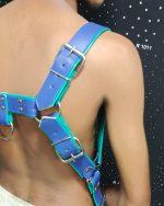 Blue & Teal Color Leather Harness With Matching Thong - Image 7