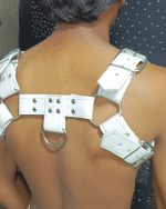 White Leather Chest Harness With Metal Hard Wears - Image 2