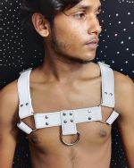 White Leather Chest Harness With Metal Hard Wears - Image 4