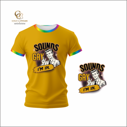 Rainbow Trim Printed Yellow T-Shirt Sounds Gay Designs