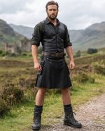 Black Real Leather Utility Kilt