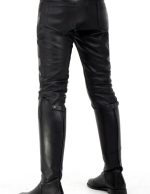 Black Leather Hipster Pants for Men | Slim Fit Biker Pants - Image 2